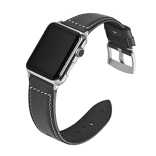 Niboow Armband für Apple Watch Series 9/Series 8/Series 7 [45mm]/Series 6/Series 5/Series 4/SE 2 [44mm]/Series 3/Series 2 [42mm], Leder Uhrenarmband Armbänder für Apple Watch Ultra 2 49mm - Schwarz von Niboow