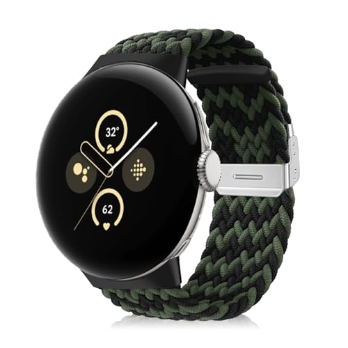 Niboow Armband für Google Pixel Watch 3 41mm 2024, Herren Damen Elastisch Geflochtene Ersatzarmbänder, Nylon Ersatzband Armband für Google Pixel Watch 3 41mm 2024 - Schwarz Grün von Niboow