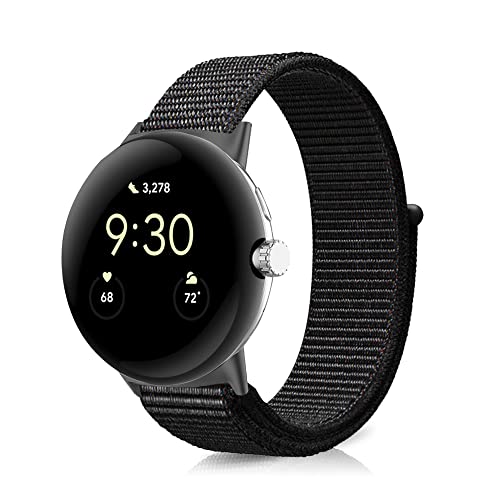 Niboow Armband für Google Pixel Watch 2/Pixel Watch, Männer und Frauen Nylon Solo Loop Einstellbar Klettverschluss Ersatzband Armbänder für Google Pixel Watch 2 2023/Google Pixel Watch 2022-Schwarz von Niboow