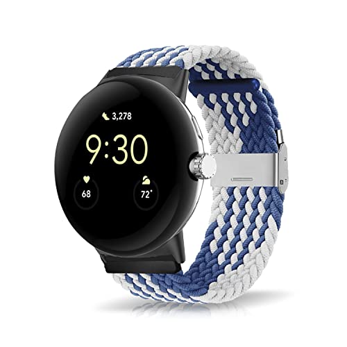Niboow Armband für Google Pixel Watch 3 41mm 2024 / 2 2023 / 2022, Geflochtene Nylon Ersatzarmbänder - Blau/Weiß von Niboow