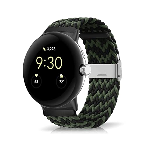 Niboow Armband für Google Pixel Watch 3 41mm 2024 / Pixel Watch 2 2023 / Pixel Watch 2022, Geflochtene Nylon Ersatzarmbände für Google Pixel Watch 3 41mm / Pixel Watch 2 / Pixel Watch 1 - Schwarz/Grün von Niboow