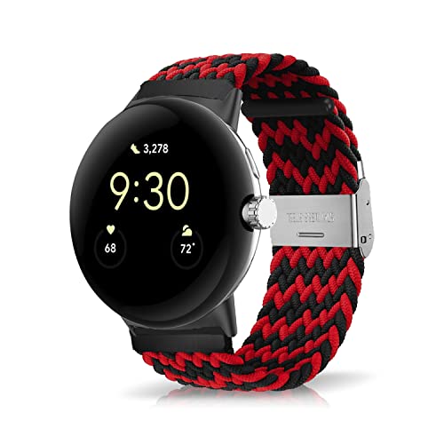 Niboow Armband für Google Pixel Watch 3 41mm 2024 / 2 2023 / 2022, Geflochtene Nylon Ersatzarmbänder - Schwarz/Rot von Niboow