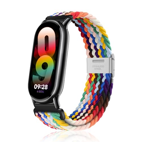 Niboow Armband für Xiaomi Smart Band 8 (Xiaomi Mi Band 8), Herren Damen Elastisch Geflochtene Ersatzarmbänder, Nylon Ersatzband Armband für Xiaomi Smart Band 8 (Xiaomi Mi Band 8) - Bunt von Niboow