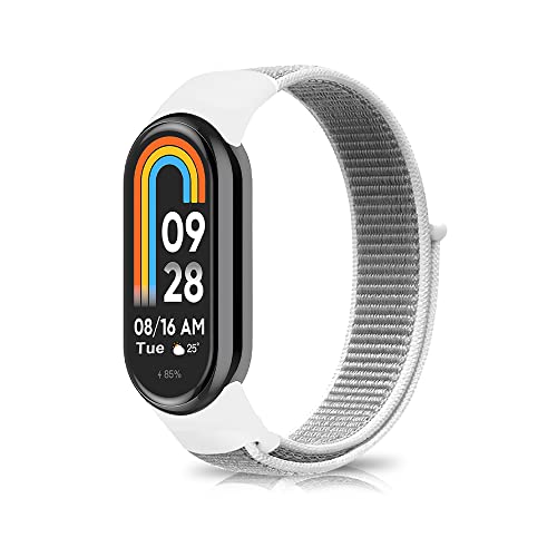 Niboow Armband für Xiaomi Smart Band 9 / Xiaomi Smart Band 8, Männer und Frauen Nylon Solo Loop Einstellbar Klettverschluss Ersatzband Armbänder für Xiaomi Mi Band 9 / Xiaomi Mi Band 8 - Weiss von Niboow
