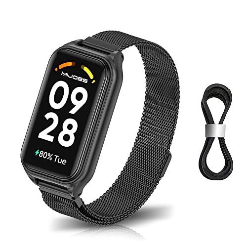 Niboow Armband für Xiaomi Smart Band 8 Active/Redmi Smart Band 2, Edelstahl Einstellbar Ersatzband Magnetversch Mesh Metall Uhrenarmband für Xiaomi Smart Band 8 Active/Redmi Smart Band 2 - Schwarz von Niboow