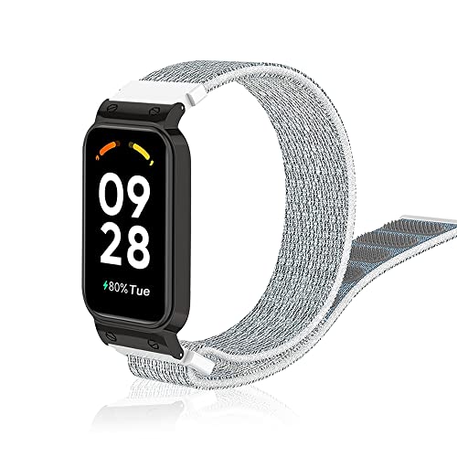 Niboow Armband für Xiaomi Smart Band 8 Active/Redmi Smart Band 2, Männer und Frauen Nylon Solo Loop Einstellbar Klettverschluss Ersatzband für Xiaomi Smart Band 8 Active/Redmi Smart Band 2 - Weiss von Niboow