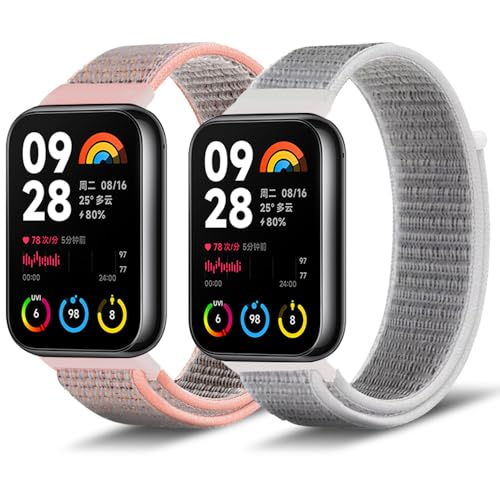 Niboow Armband für Xiaomi Smart Band 8 Pro (Xiaomi Mi Band 8 Pro)/Xiaomi Redmi Watch 4, Nylon Einstellbar Klettverschluss Ersatzband Armbänder für Xiaomi Band 8 Pro/Xiaomi Redmi Watch 4 - Rosa + Weiß von Niboow