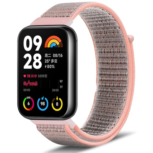 Niboow Armband für Xiaomi Smart Band 8 Pro (Xiaomi Mi Band 8 Pro)/Xiaomi Redmi Watch 4, Nylon Einstellbar Klettverschluss Ersatzband Armbänder für Xiaomi Band 8 Pro/Xiaomi Redmi Watch 4 - Rosa von Niboow