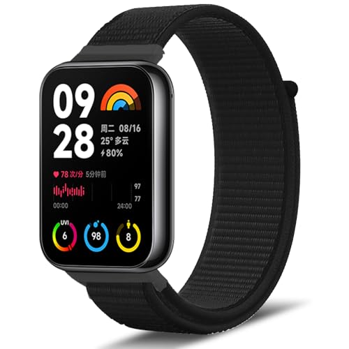 Niboow Armband für Xiaomi Smart Band 9 Pro/Xiaomi Smart Band 8 Pro, Nylon Einstellbar Klettverschluss Ersatzband Armbänder Ersatzarmbänder für Xiaomi Redmi Watch 5 / Xiaomi Redmi Watch 4 - Schwarz von Niboow