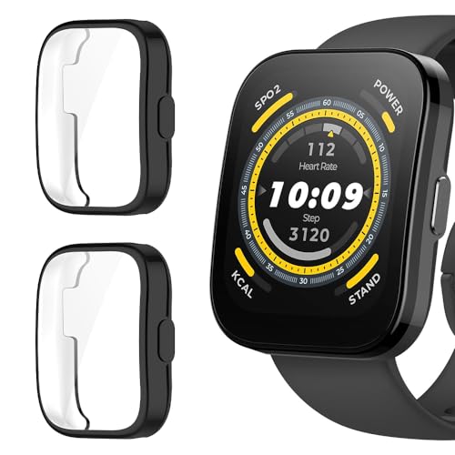 Niboow Hülle [2-Stück] Kompatibel mit Amazfit Bip 5, mit Kratzfest Displayschutzfolie, Soft TPU Stoßfestes Schutzhülle Kompatibel mit Amazfit Bip 5 - Schwarz + Schwarz von Niboow