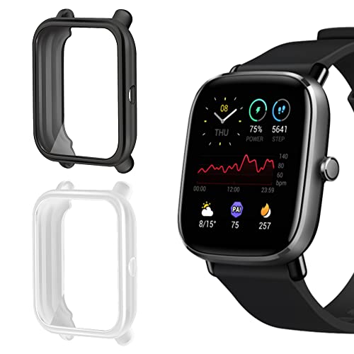 Niboow Hülle [2-Stück] Kompatibel mit Amazfit Bip U, mit Kratzfest ​Displayschutzfolie, Soft TPU Stoßfestes Schutzhülle Kompatibel mit Amazfit GTS 2 Mini/Amazfit Pop Pro-Schwarz/Transparent von Niboow