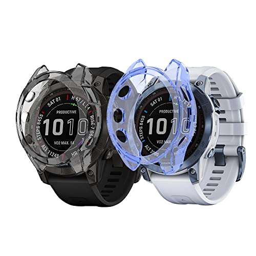 Niboow Hülle [2 Stück] Kompatibel mit Garmin Fenix 7/Fenix 7 Solar/Fenix 7 Sapphire Solar, Kratzfest Soft TPU Stoßfestes Schutzhülle für Garmin Fenix 7/Fenix 7 Solar/7 Sapphire Solar-Blau+Schwarz von Niboow