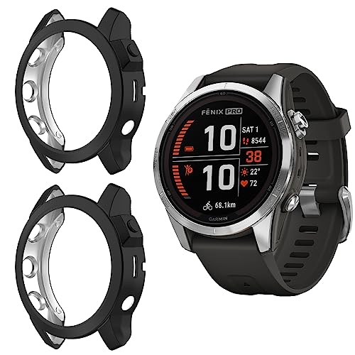 Niboow Hülle [2 Stück] Kompatibel mit Garmin Fenix 7S Pro Solar, Männer und Frauen Kratzfest Soft TPU Stoßfestes Schutzhülle Kompatibel mit Garmin Fenix 7S Pro Solar - Schwarz+Schwarz von Niboow