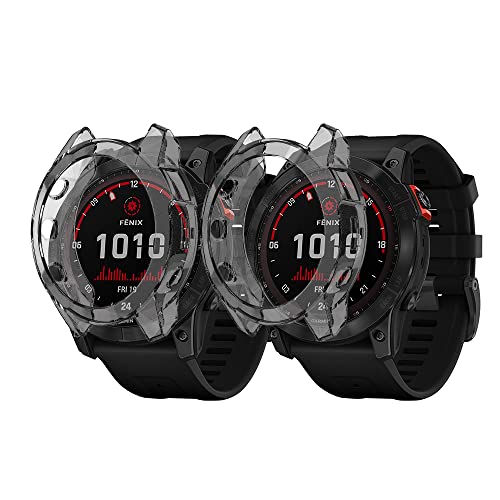 Niboow Hülle [2 Stück] Kompatibel mit Garmin Fenix 7X/Fenix 7X Solar, Männer und Frauen Kratzfest Soft TPU Stoßfestes Schutzhülle Kompatibel mit Garmin Fenix 7X/Fenix 7X Solar-Schwarz+Schwarz von Niboow