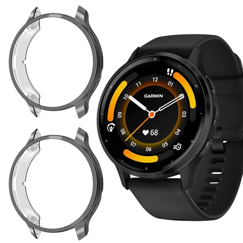 Niboow Hülle [2-Stück] Kompatibel mit Garmin Venu 3, mit Kratzfest Displayschutzfolie, Soft TPU Stoßfestes Schutzhülle Kompatibel mit Garmin Venu 3 - Schwarz + Schwarz von Niboow