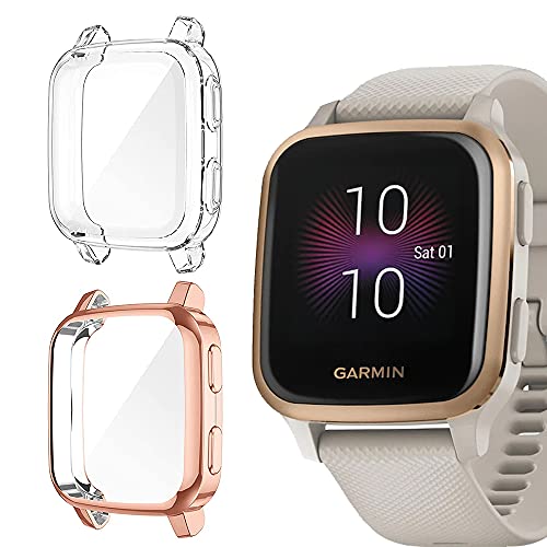 Niboow Hülle [2-Stück] Kompatibel mit Garmin Venu Sq/Venu Sq Music, mit Kratzfest ​Displayschutzfolie, Soft TPU Stoßfestes Schutzhülle Kompatibel mit Garmin Venu Sq/Venu Sq Music-Roségold/Transparent von Niboow