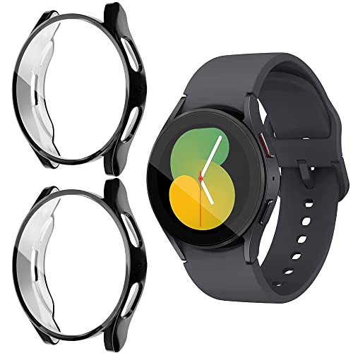 Niboow Hülle [2-Stück] Kompatibel mit Samsung Galaxy Watch 5 40mm, mit Kratzfest ​Displayschutzfolie, Soft TPU Stoßfestes Schutzhülle Kompatibel mit Samsung Galaxy Watch 5 40mm - Schwarz+Schwarz von Niboow