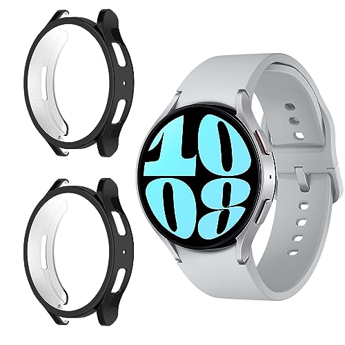 Niboow Hülle [2-Stück] Kompatibel mit Samsung Galaxy Watch 6 44mm, mit Kratzfest Displayschutzfolie, Soft TPU Stoßfestes Schutzhülle Kompatibel mit Samsung Galaxy Watch 6 44mm - Schwarz + Schwarz von Niboow