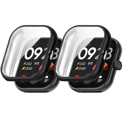Niboow Hülle [2-Stück] Kompatibel mit Xiaomi Redmi Watch 4, mit Kratzfest Displayschutzfolie, Soft TPU Stoßfestes Schutzhülle Kompatibel mit Xiaomi Redmi Watch 4 - Schwarz + Schwarz von Niboow