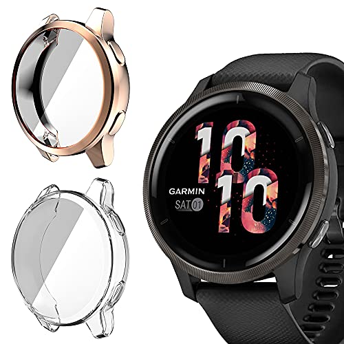 Niboow Hülle [2-Stück] für Garmin Venu 2S, mit Kratzfest ​Displayschutzfolie, Soft TPU Stoßfestes Schutzhülle für Garmin Venu 2S - Roségold/Transparent von Niboow