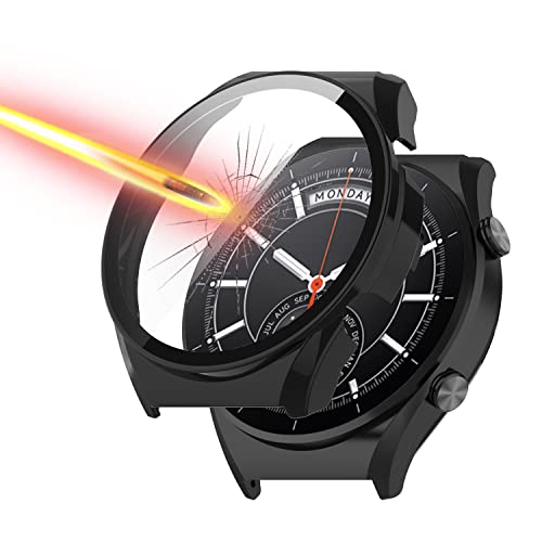 Niboow Hülle Kompatibel mit Xiaomi Watch S1, Mit Glasfolie Schutzfolie, 9H Härte Anti Kratzen PC Hülle, 3D Vollständige Abdeckung Schutzhülle für Xiaomi Watch S1-Schwarz von Niboow