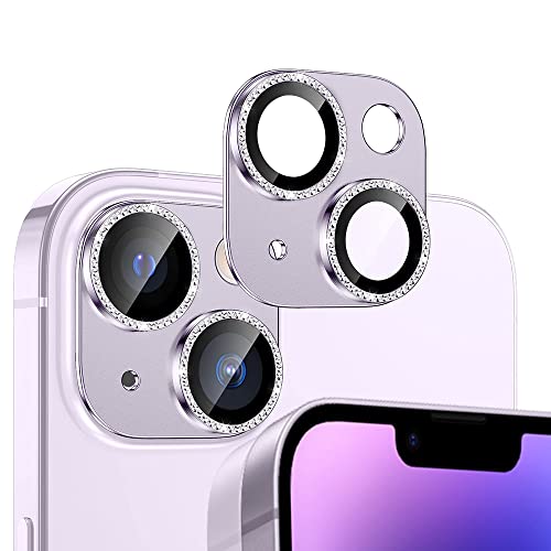 Niboow Kamera Linse Schutzfolie für iPhone 14/14 Plus, Gravierte Diamanten Kratzfest HD Objektivschutz, Panzer Schutz Glas Aluminiumlegierung Linse Protector Hülle für iPhone 14/14 Plus - Violett von Niboow