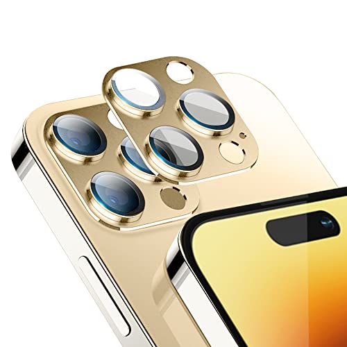 Niboow Kameraschutz Kompatibel mit iPhone 14 Pro/14 Pro Max, Anti-Kratzer HD Klar Kameraschutz, Aluminiumlegierung Schutzglas Kamera Linse Schutzfolie Kompatibel mit iPhone 14 Pro/14 Pro Max-Gold von Niboow