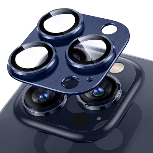 Niboow Kameraschutz Kompatibel mit iPhone 15 Pro/15 Pro Max, Anti-Kratzer HD Klar Kameraschutz, Aluminiumlegierung Schutzglas Kamera Linse Schutzfolie für iPhone 15 Pro/15 Pro Max - Blau von Niboow