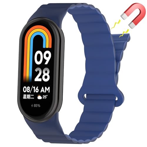 Niboow Magnetversch Silikon Armband für Xiaomi Smart Band 8 (Xiaomi Mi Band 8), Die Damen Herren stylisches Magnetverschlus Uhrenarmband für Xiaomi Smart Band 8 (Xiaomi Mi Band 8) - Dunkelblau von Niboow