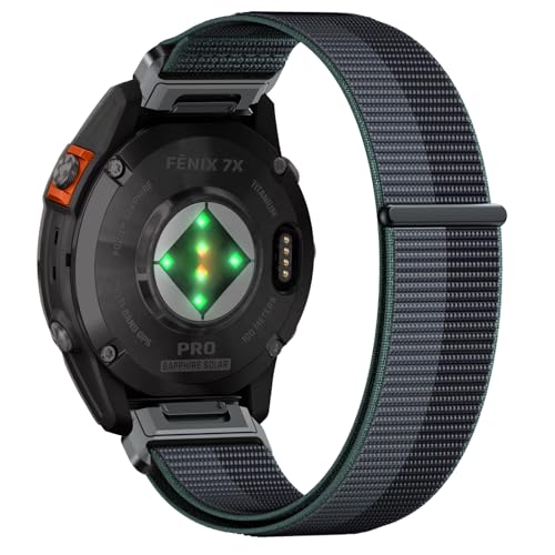 Niboow Nylon Armband QuickFit 26mm für Garmin Epix 2 Pro 51mm, Klettverschluss Uhrenarmbänder für Garmin Fenix 7X Pro Solar/Fenix 7X/Fenix 6X GPS/Fenix 6X Pro/Fenix 6X Sapphire GPS - Schwarz/Grau von Niboow