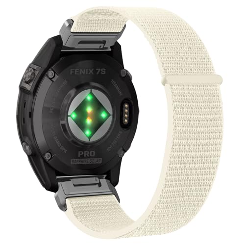 Niboow Nylon QuickFit 20mm Armband für Garmin Fenix 8 43mm/Fenix 7S Pro Solar/Garmin Epix Pro 42mm, Klettverschluss Ersatzband Armbänder für Garmin Fenix 7S/6S/6S pro/5S/5S Plus/Descent Mk2S - Weiß von Niboow