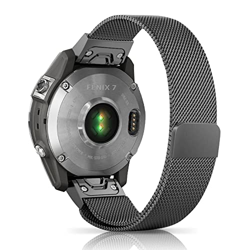 Niboow QuickFit 22mm Armband für Garmin Fenix 7 Pro Solar/Fenix 7/Garmin Epix 2 Pro 47mm, Edelstahl Ersatzband Mesh Uhrenarmband für Garmin Fenix 6 GPS/6 Pro GPS/5/5 Plus/Garmin Descent G1 - Schwarz von Niboow