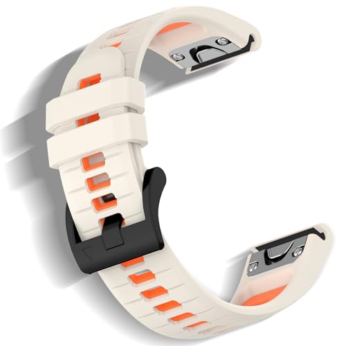 Niboow QuickFit 26mm Armband für Garmin Fenix 7X Pro Solar/Fenix 7X/Fenix 6X GPS/Fenix 6X Pro, Silikon Ersatzarmbänder für Garmin Fenix 5X Sapphire/Fenix 5X GPS/Fenix 5X Plus - Weiß/Orange von Niboow