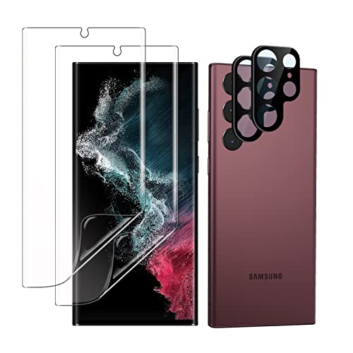 Niboow Schutzfolie für Samsung Galaxy S22 Ultra 5G, 2 Stück Panzer Schutz Glas Kamera Linse Schutzfolie + 2 Stück Flexibler TPU Displayschutzfolie, HD Anti Kratzen Folie für Galaxy S22 Ultra 5G von Niboow