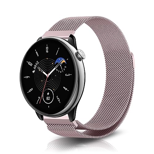NicMool 20mm Armband für Amazfit Active 2/Active/GTR Mini/GTS 4/GTS 4 Mini/Bip 3/Bip 3 Pro, Metall Mesh Mit Magnetverschluss Uhrenarmband für GTS 3/2e/2 - Rosa von NicMool