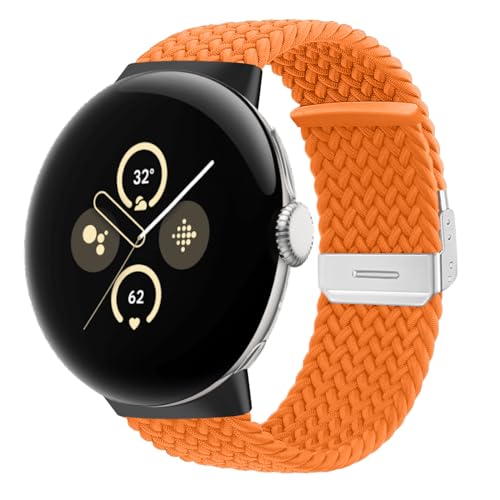 NicMool Armband Kompatibel mit Google Pixel Watch 2, Geflochtenes Elastisch Nylon Uhrenarmband, Verstellbares Ersatzband für Google Pixel Watch 2 - Orange von NicMool