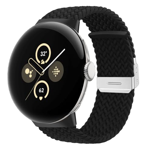 NicMool Armband Kompatibel mit Google Pixel Watch 2, Geflochtenes Elastisch Nylon Uhrenarmband, Verstellbares Ersatzband für Google Pixel Watch 2 - Schwarz von NicMool