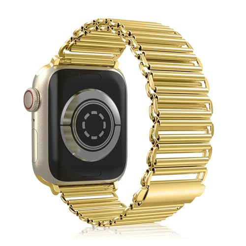 NicMool Armband für Apple Watch 38mm 40mm 41mm 42mm 44mm 45mm 49mm, Damen Herren Edelstahlarmband für iWatch Ultra 2/Ultra, iWatch Series 9/8/7/6/5/4/3/2/1/SE/SE 2 - (Gold,42mm 44mm 45mm 49mm) von NicMool