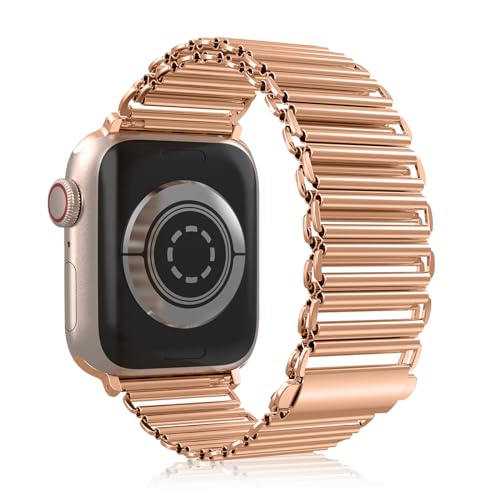 NicMool Armband für Apple Watch 38mm 40mm 41mm 42mm 44mm 45mm 49mm, Damen Herren Edelstahlarmband für iWatch Ultra 2/Ultra, iWatch Series 9/8/7/6/5/4/3/2/1/SE/SE 2 - (Roségold,42mm 44mm 45mm 49mm) von NicMool