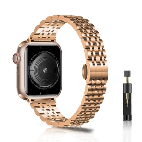 NicMool Damen Metall Armband für Apple Watch 38mm 40mm 41mm 42mm, Slim Edelstahlarmband für Apple Watch Series 10 42mm/iWatch Series 9/8/7/6/5/4/3/2/1/SE - Roségold von NicMool