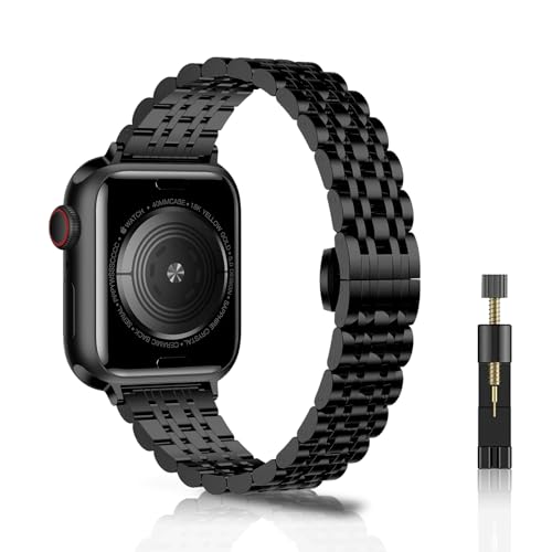 NicMool Damen Metall Armband für Apple Watch 38mm 40mm 41mm 42mm, Slim Edelstahlarmband für Apple Watch Series 10 42mm/iWatch Series 9/8/7/6/5/4/3/2/1/SE - Schwarz von NicMool