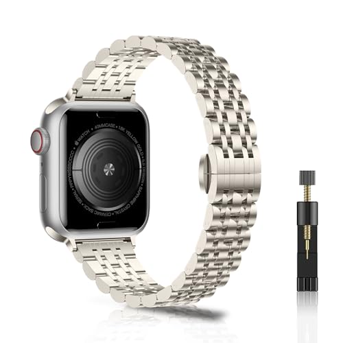 NicMool Damen Metall Armband für Apple Watch 38mm 40mm 41mm 42mm 44mm 45mm 49mm, Slim Edelstahlarmband für iWatch Ultra 2/Ultra, iWatch Series 9/8/7/6/5/4/3/2/1/SE/SE 2 - (Weiß,38mm 40mm 41mm) von NicMool