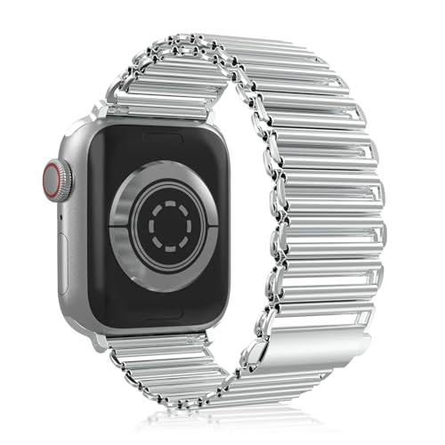 NicMool Metall Armband für Apple Watch 38mm 40mm 41mm 42mm, Damen Herren Edelstahlarmband für Apple Watch Series 10 42mm/iWatch Series 9/8/7/6/5/4/3/2/1/SE - Silber von NicMool