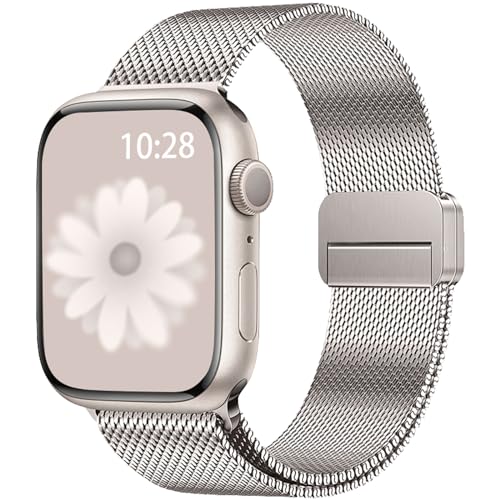 NicMool Metall Armband für Apple Watch 42mm 44mm 45mm 46mm 49mm, Magnetisch Edelstahlarmband Damen Herren für iWatch Ultra 2/Ultra/iWatch Series 10/9/8/7/6/5/4/3/2/1/SE/SE 2 - Sternenlicht von NicMool
