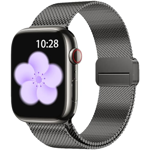 NicMool Metall Armband für Apple Watch 38mm 40mm 41mm 42mm, Magnetisch Edelstahlarmband für Apple Watch Series 10 42mm/iWatch Series 9/8/7/6/5/4/3/2/1/SE - Graphit von NicMool