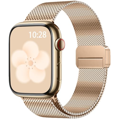 NicMool Metall Armband für Apple Watch 38mm 40mm 41mm 42mm, Magnetisch Edelstahlarmband für Apple Watch Series 10 42mm/iWatch Series 9/8/7/6/5/4/3/2/1/SE - Roségold von NicMool