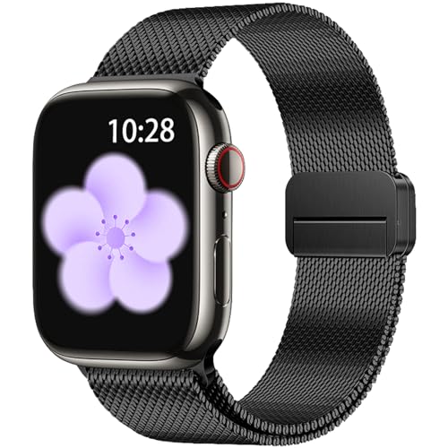 NicMool Metall Armband für Apple Watch 38mm 40mm 41mm 42mm, Magnetisch Edelstahlarmband für Apple Watch Series 10 42mm/iWatch Series 9/8/7/6/5/4/3/2/1/SE - Schwarz von NicMool