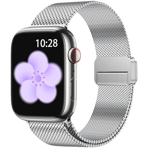 NicMool Metall Armband für Apple Watch 38mm 40mm 41mm 42mm, Magnetisch Edelstahlarmband für Apple Watch Series 10 42mm/iWatch Series 9/8/7/6/5/4/3/2/1/SE - Silber von NicMool