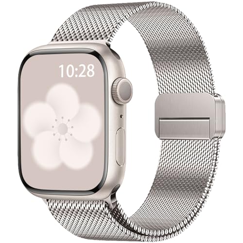 NicMool Metall Armband für Apple Watch 38mm 40mm 41mm 42mm 44mm 45mm 49mm, Magnetisch Edelstahlarmband für iWatch Ultra 2/Ultra, iWatch Series 9/8/7/6/5/4/3/2/1/SE/SE 2 - (Sternenlicht,38mm 40mm 41mm) von NicMool