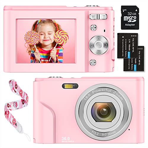 Digitalkamera 1080P HD 36 Megapixel Videokamera 2,4" LCD Digitalkamera Wiederaufladbare Fotokamera mit 16X Digitalzoom Kompaktkamera mit SD-Karte für Erwachsene/Kinder/Anfänger(Rosa) von Nicamery